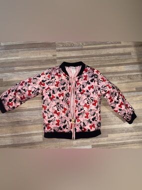 Girls' Pink Minnie Mouse  Bomber Jacket with Black Trim 🏰💕